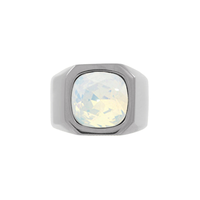 Cushion Crystal Ring - White Opal