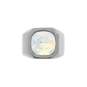 Cushion Crystal Ring in White Opal