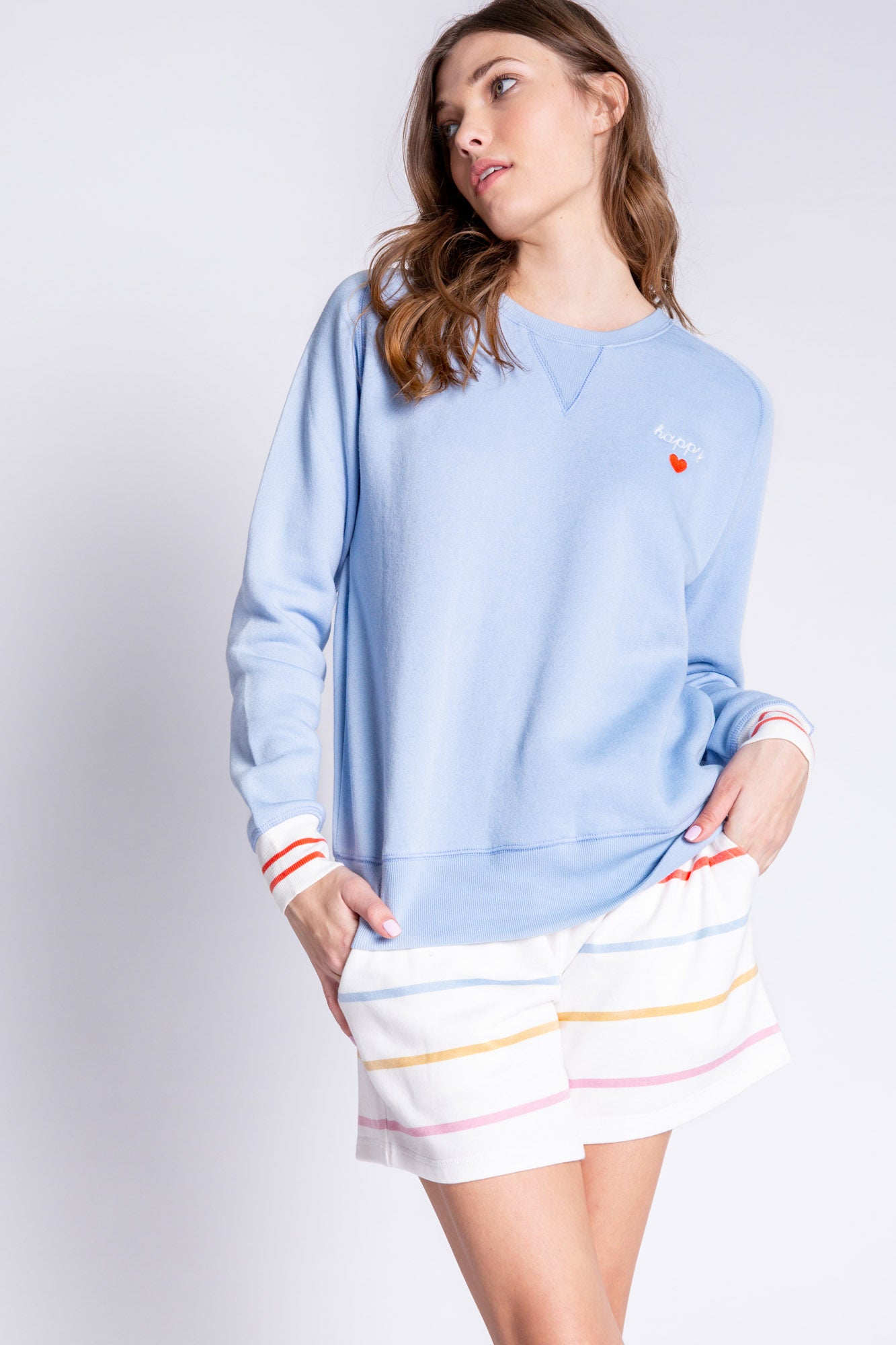 Happy Days Are Here Long Sleeve Top - Ice Blue