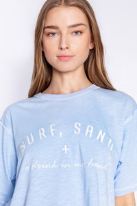 Sunset Stripe Surf Sand T-Shirt- Ice Blue