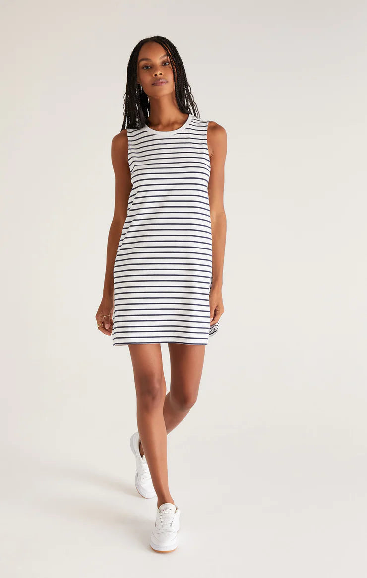 Stripe Dress-White & Navy