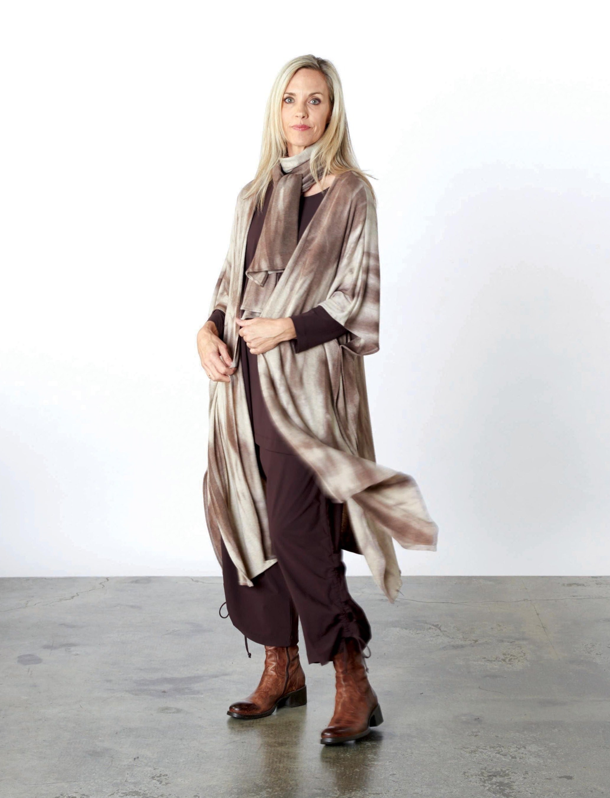 Long Wrap Poncho-Maltinto Marrone