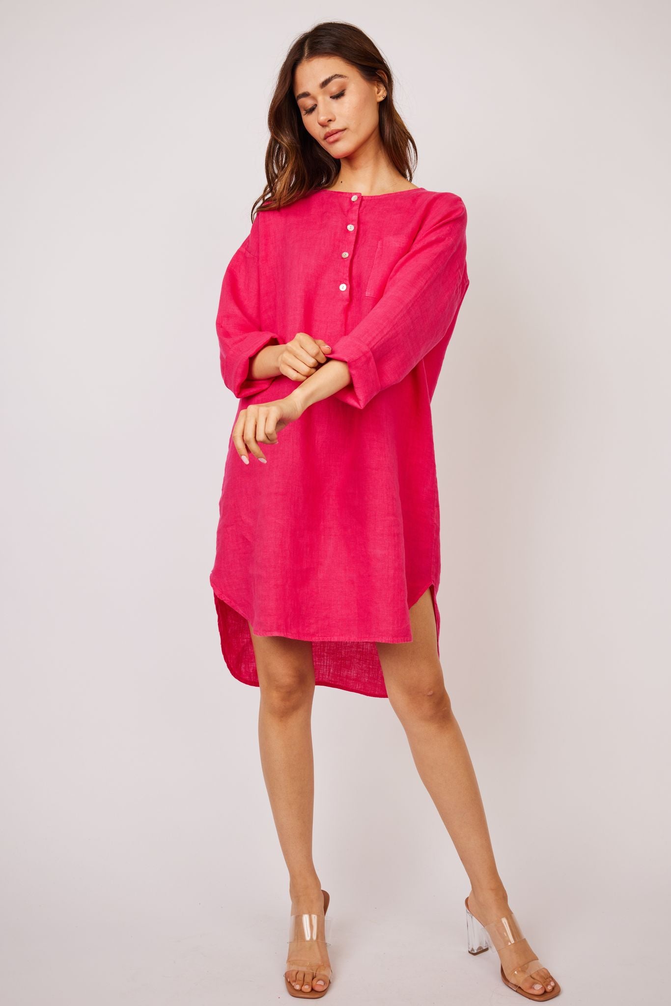 Linen High Low Shirt Dress