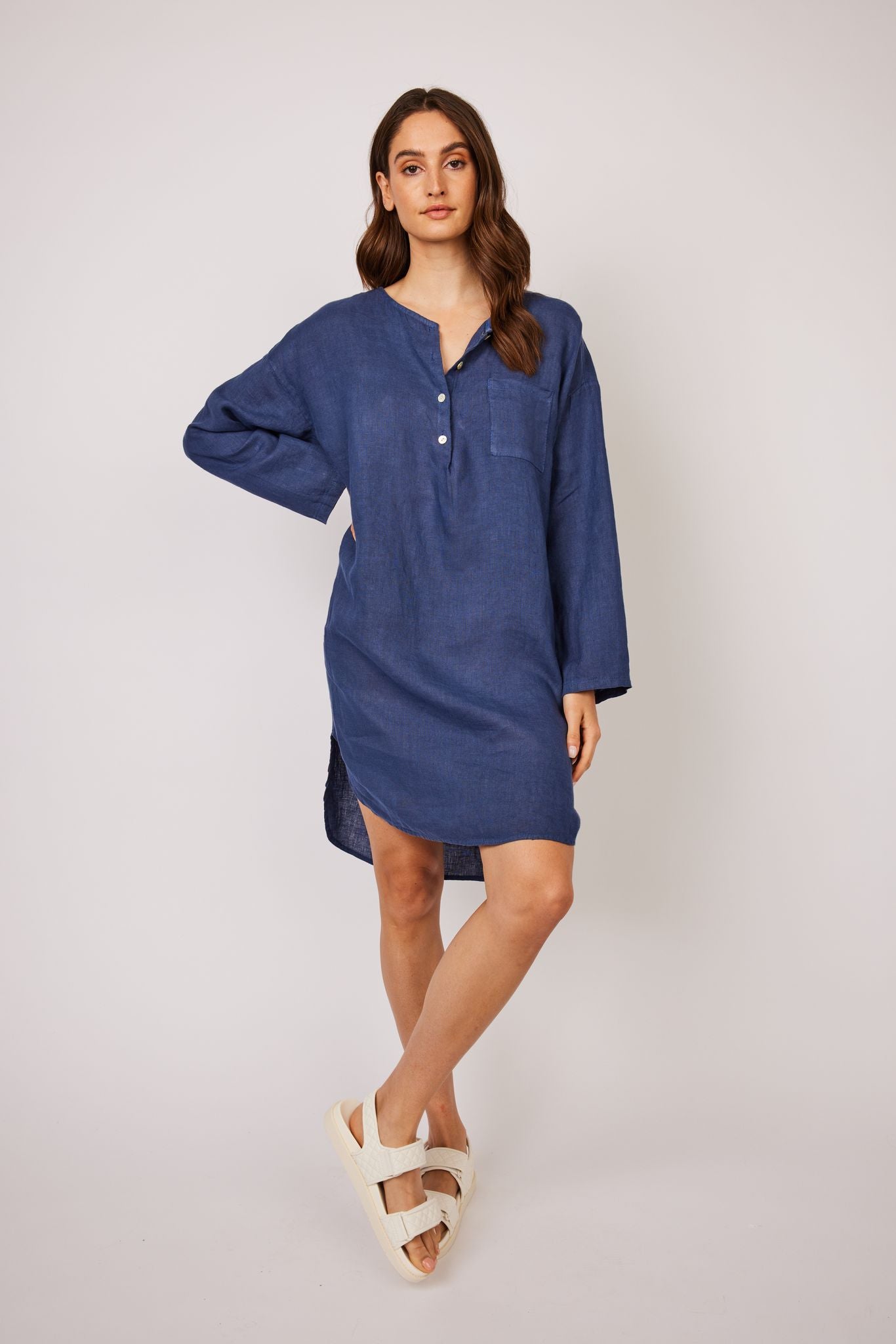 Linen High Low Shirt Dress